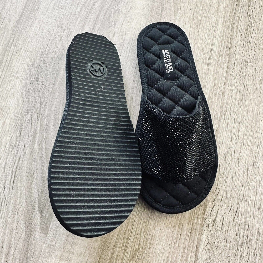 Michael Kors Black Open Toe Rhinestone Fabric Slippers - Picture 3 of 3